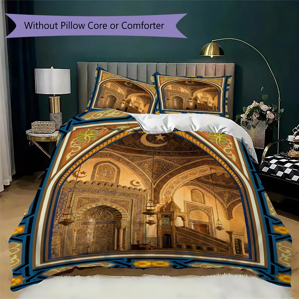 Muslim Pattern Bedding Uilt Set Uilt Cover Pillowcase Home Decoration Birthday Gift (1 * Duvet Cover + 2 * Pillowcase  Without Core)132