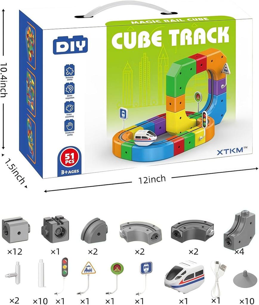 Magical Track Car Toys,Flexible Car Track Magical Train Set,DIY Race Car Track Building Kits with Train and Traffic Signs, 4-8 Year Old Boy Toys Gifts