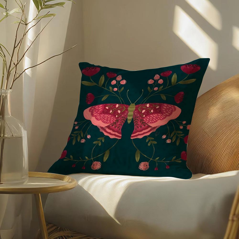 Colorful Plant And Insect Home Prints Pillow Case Double-Sided Plush Sofa Cushion Covers Organic Breathable Invisible Zipper
