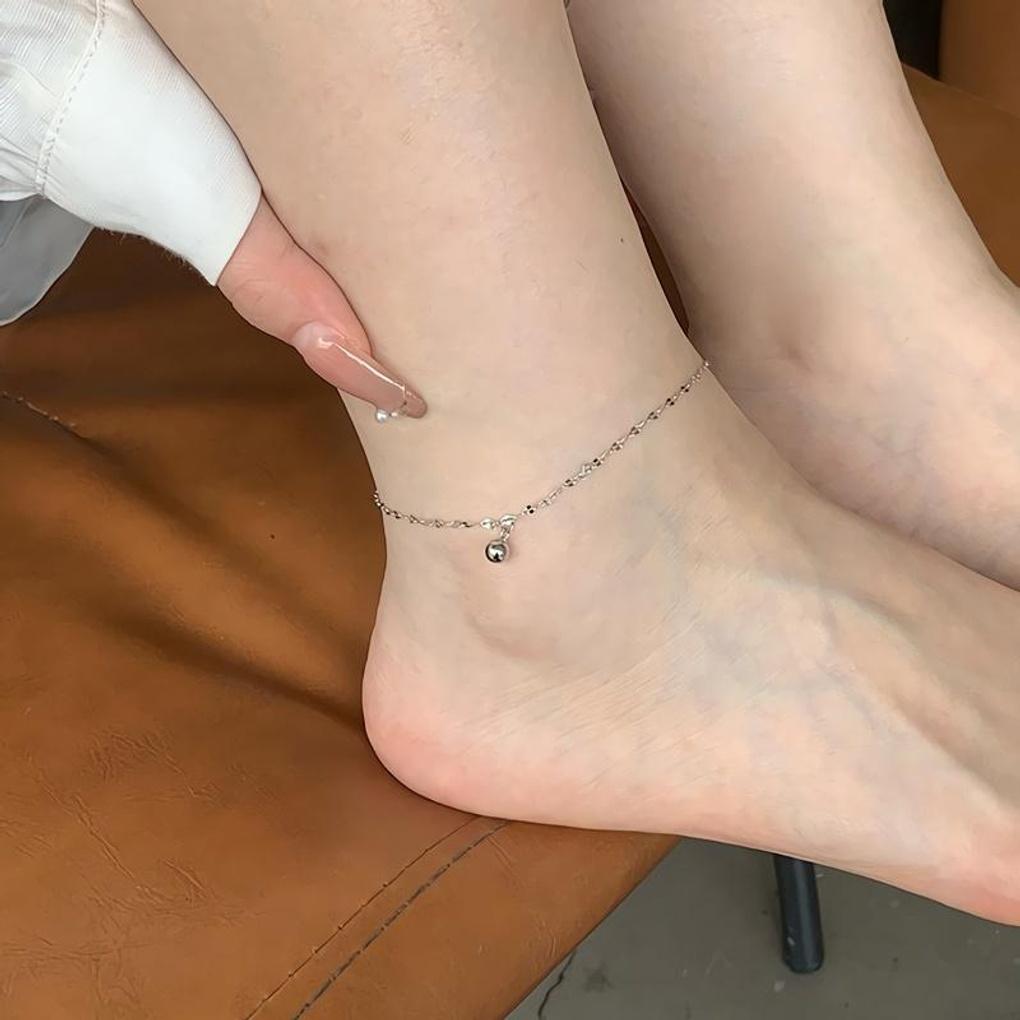 Women's Silver 925 Simple Ball Single Row Chain Anklet