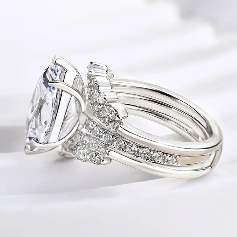 Huitan Marquise Cubic Zirconia Rings Set for Women 2-pieces Crystal Rings Luxury Trendy Wedding Band Accessories Modern Zircon