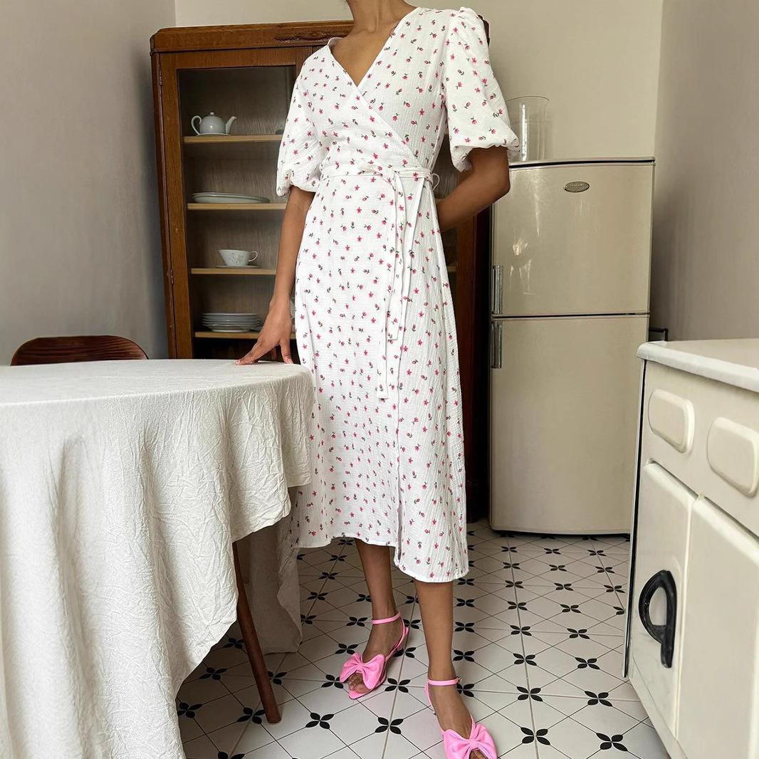 

Платье с цветочным принтом с разрезом, длинное платье S розовый