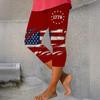 Women Elastic Waist Capri Pants Stretchy Fitted Mid-Calf Length Beach Shorts with Patriotic Print for Summer Casual Wear