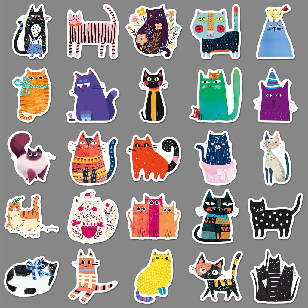 50 Cute Cat Stickers: Trendy Graffiti Art for Notebooks and Helmets