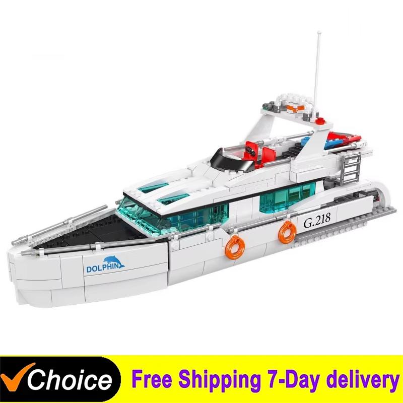 Mit Originalverpackung Kreatives Weißer Delfin Yacht Baustein Set Steine Kinderspielzeug Lernspielzeug zum Zusammenbauen Geburtstagsgeschenk
