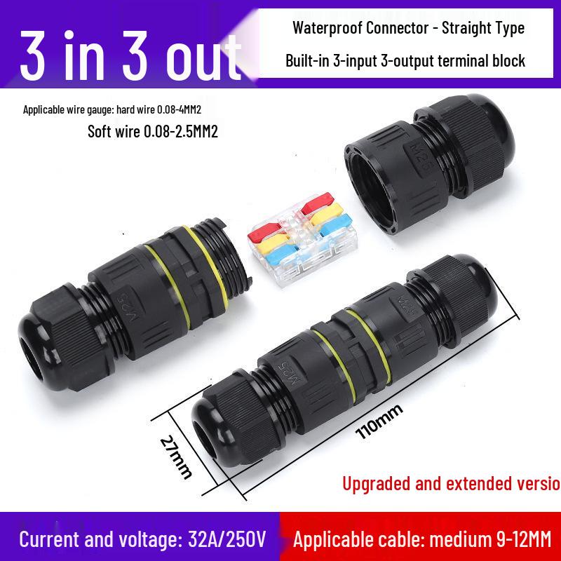 Waterproof Parallel Wire Connector: Two-in, Two-out, Rainproof Outdoor & Underground.