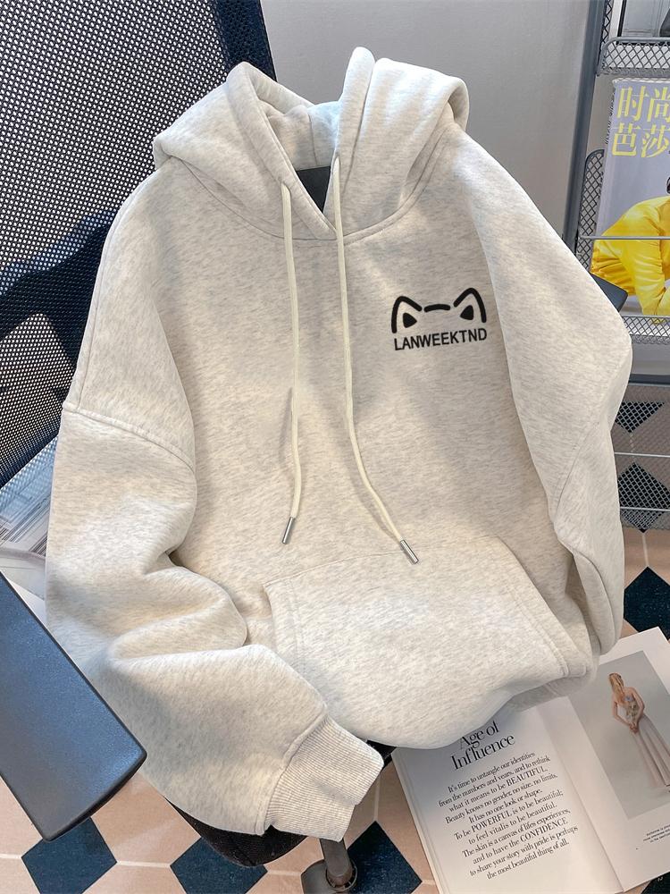 2025 Super Popular and Youthful Cartoon Cute Cat Print Hoodie Autumn New Style Japanese Loose Pure Cotton Hooded Top