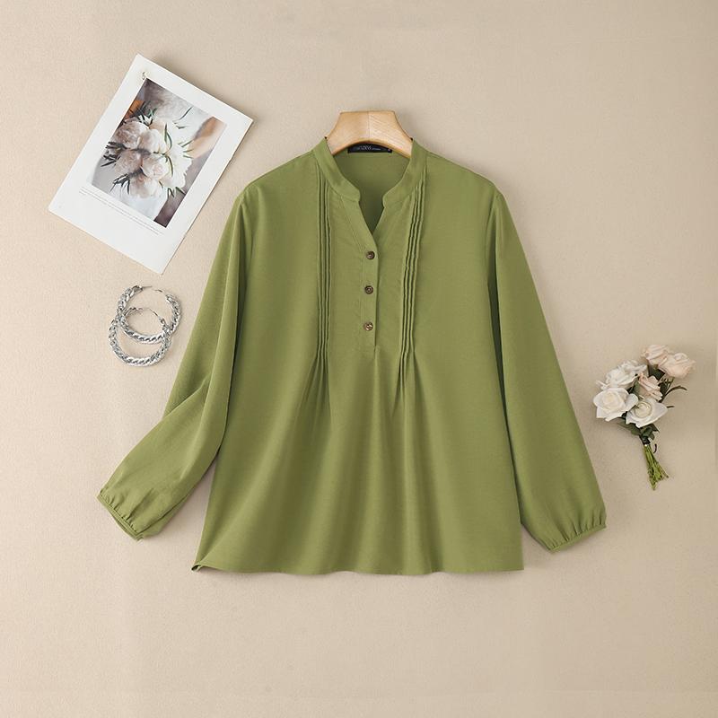 ZANZEA Dámská ležérní jednobarevná volná halenka s V-výstřihem a dlouhým rukávem