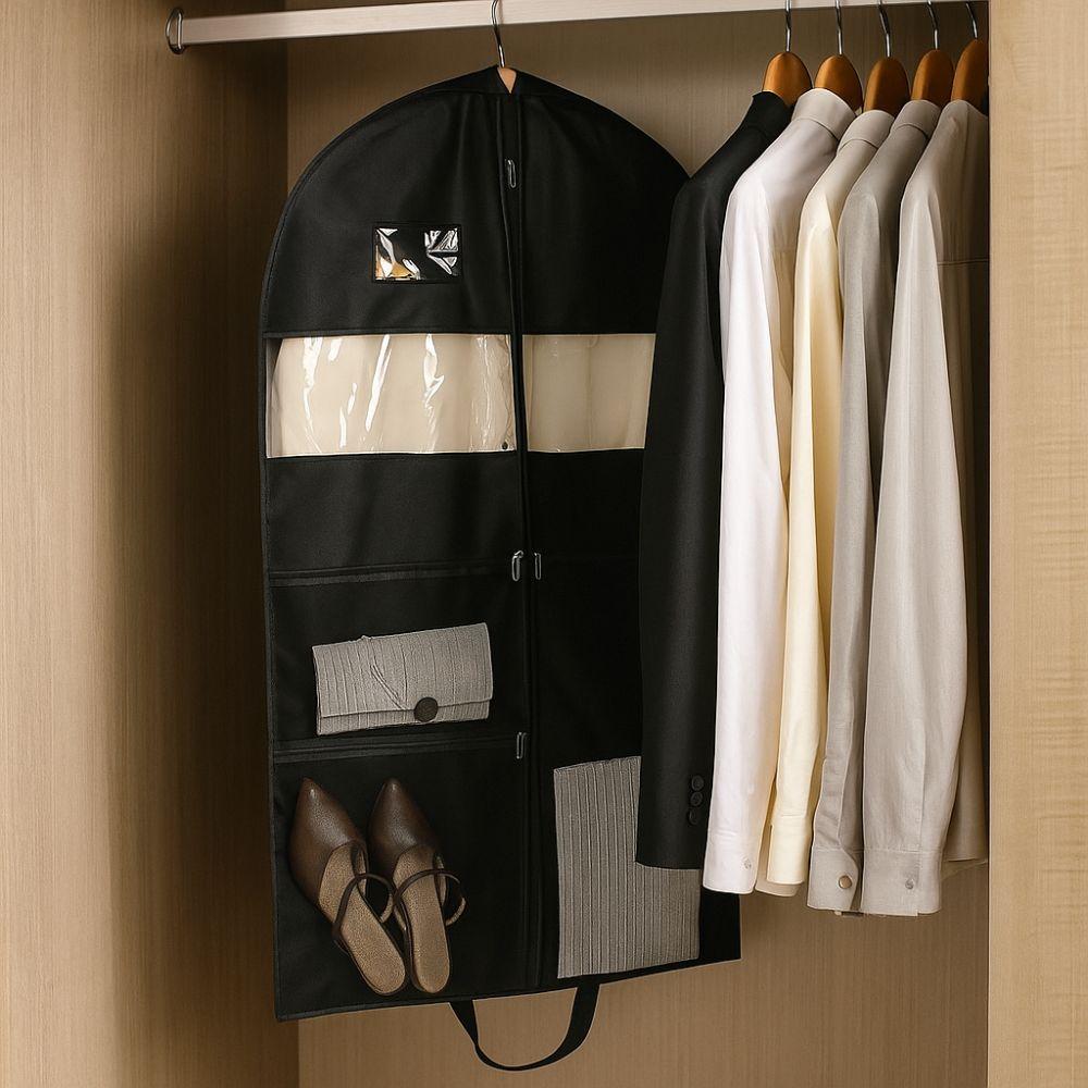 Mesh Pockets Portable Garment Bags Multi-Compartment Hanging Travel Garment Bags Foldable with Window Dustproof Clothing Covers