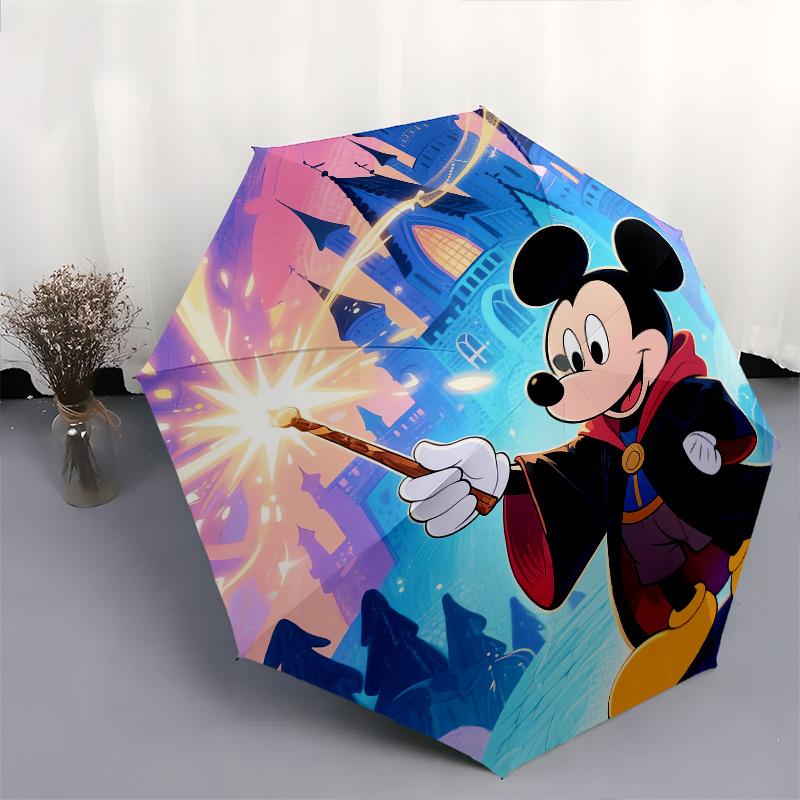 Magic Kingdom, Mickey Mouse Automatic Opening and Closing Umbrella, Compact Travel Umbrella, Lightweight and Portable, Suitable for Beach Co