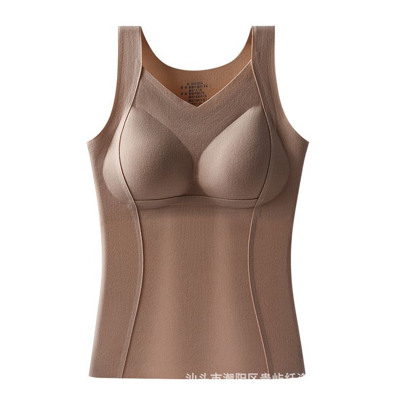 Female Thermal Vest Built In Bra Fleece Lined Seamless Winter Layering Top