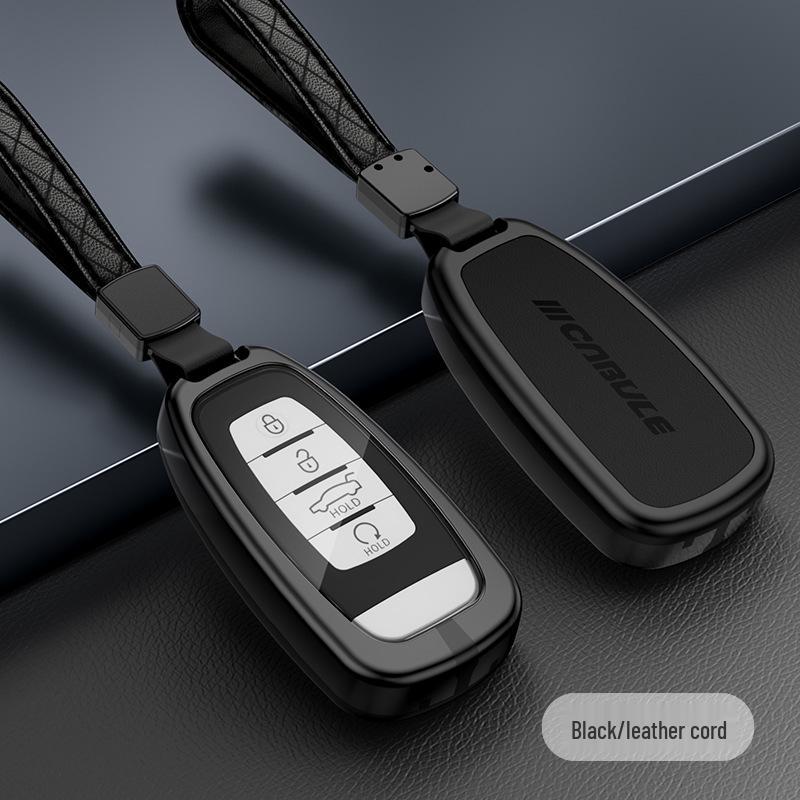 Compatible Hongqi H5 Key Case: Alloy Leather Patchwork Cover with Buckle