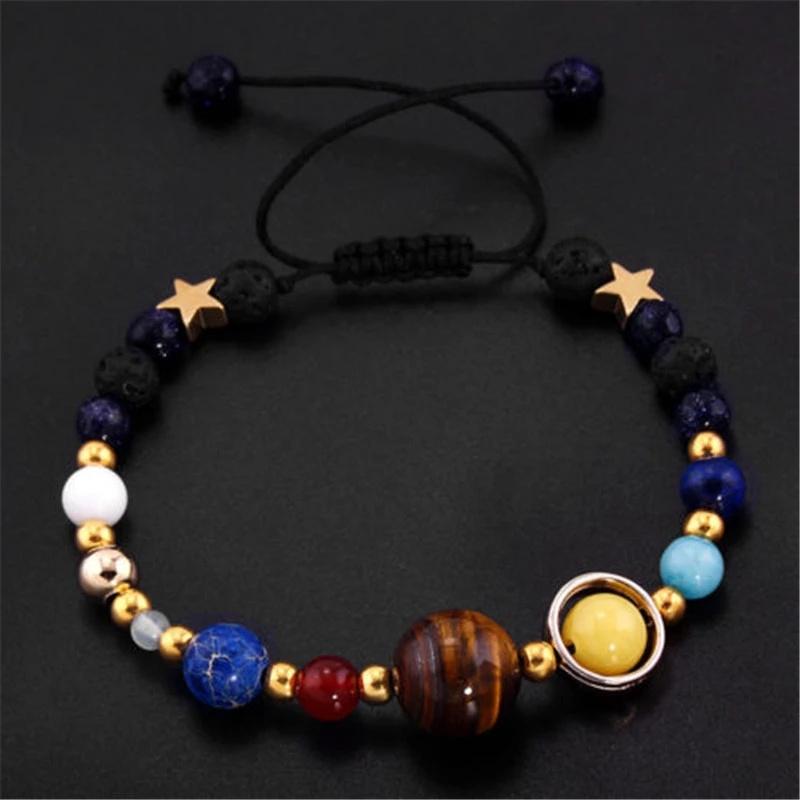 1Pc Cosmic Galaxy Solar System Bracelet for Women Men Natural Stone Resin Star Beads Nine Planet Bracelet Adjustable Bangle