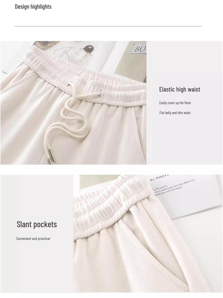 2025 Gray High-Waisted Wide-Leg Women's Sweatpants - Trendy Drapey and Loose for Spring and Autumn