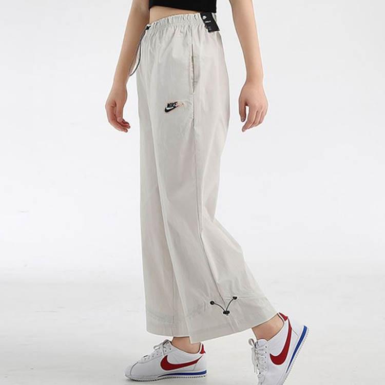 Nike Solid Woven Loose Fit Drawstring Cuffed Pants Spring Women Pants Gray DJ1077-072