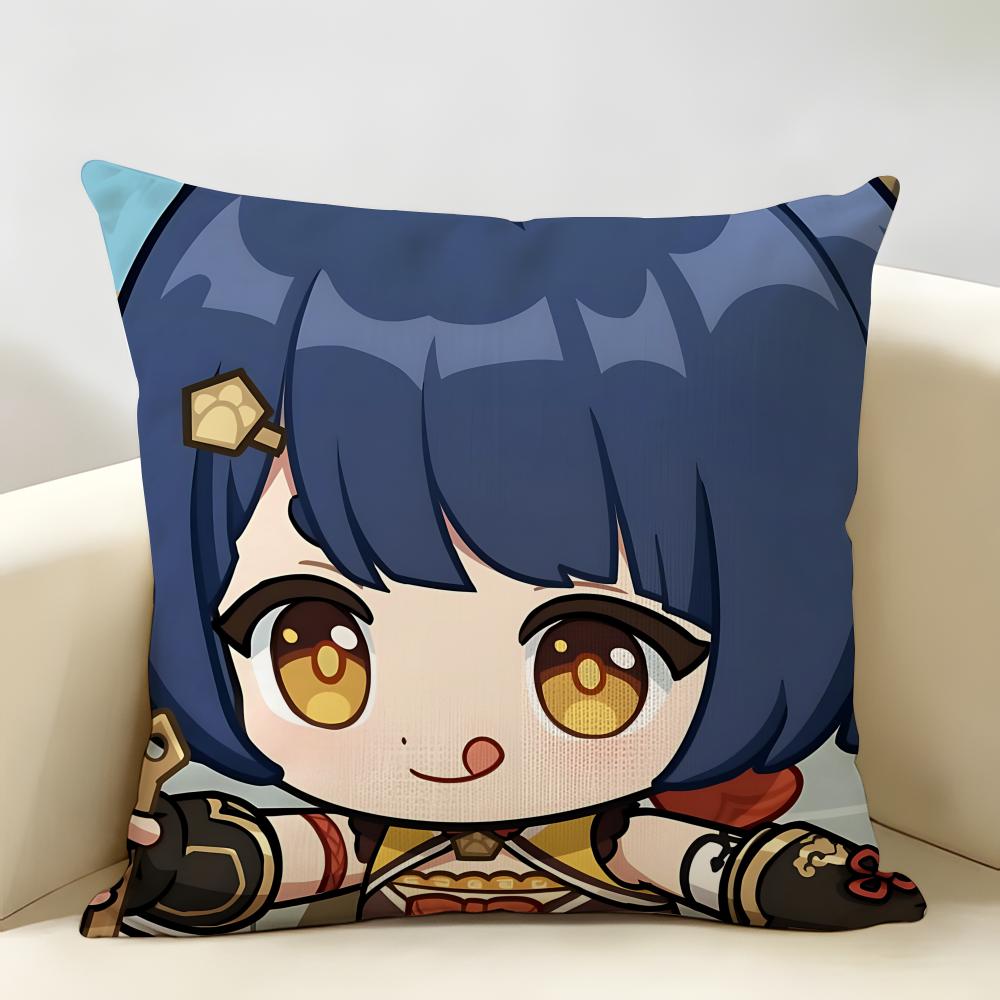 Xiangling Cute Genshin Impact Cushion Cover Natural Linen Organic Fabric DoubleSided Printing Room Sofa Decor Pillow Case