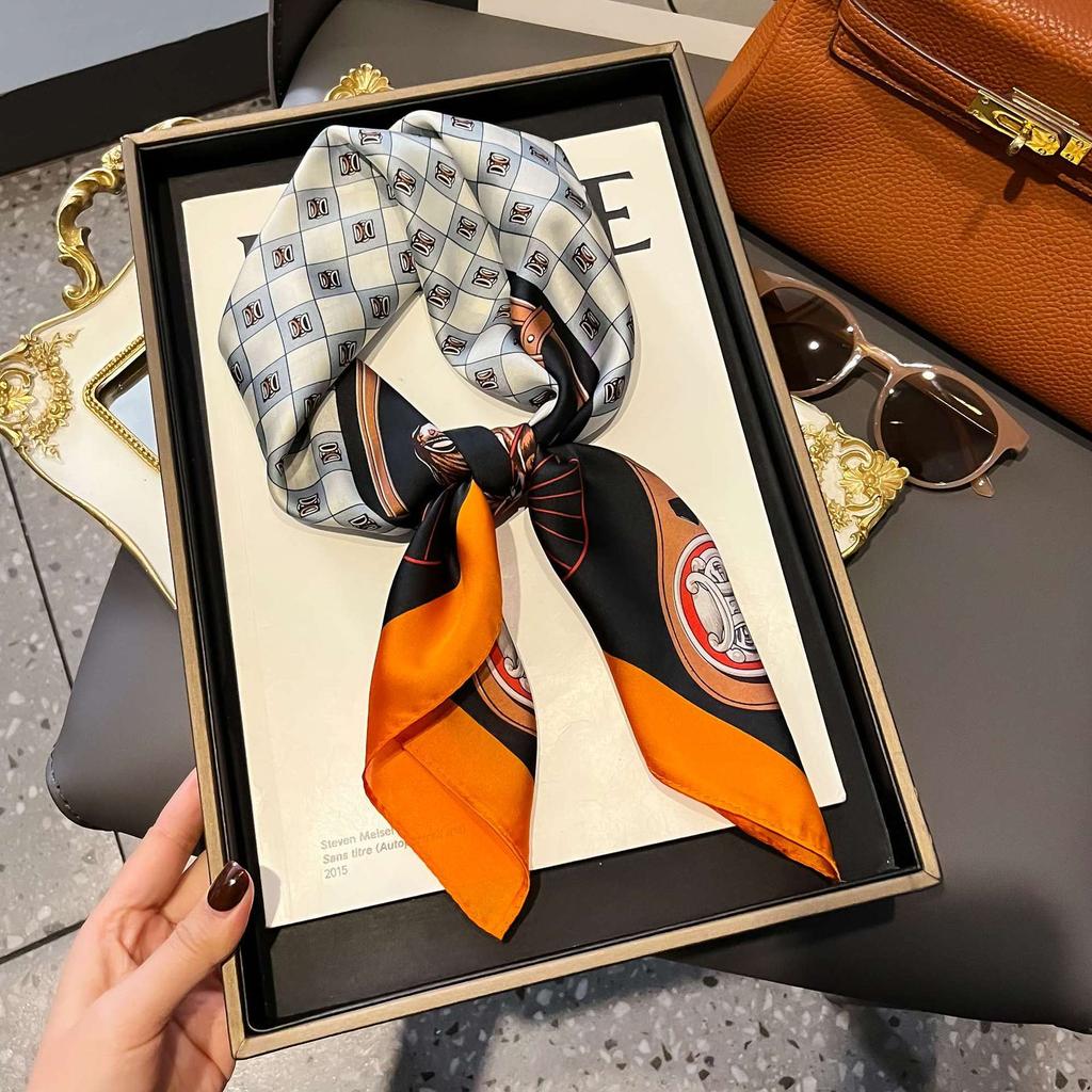 Elegant Nordic Style All Seasons Scarf Faux Silk Large Square Shawl Simple Chic Decorative Wrap For Teens