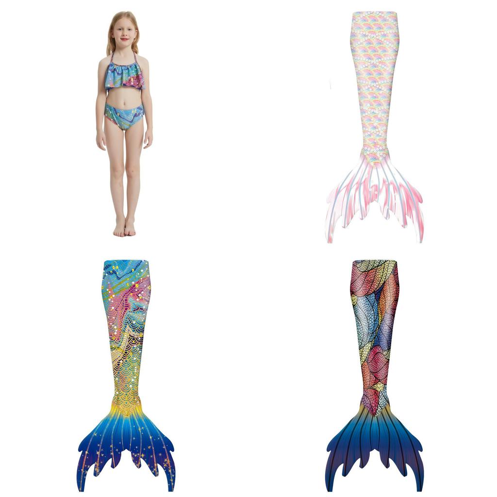 Costume da Bagno Sirena per Bambina 3 Pezzi Squame Coda di Sirena Set Bikini Bambini Spiaggia Piscina Cosplay Outfit da Bagno