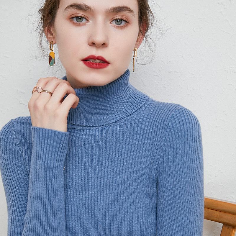 High-Neck Slim-Fit Women's Knit Pullover - Autumn/Winter 2024 Base Layer Sweater