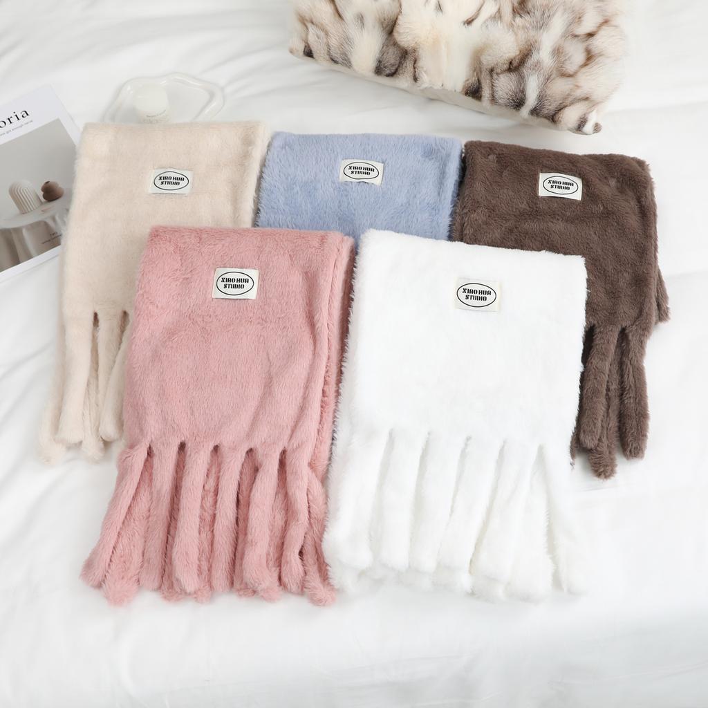 Winter Plush Solid Scarf For Women Thick Warm Long Tassel Shawls Neck Protection And Cold-Proof Scarves New Luxurious Muffler