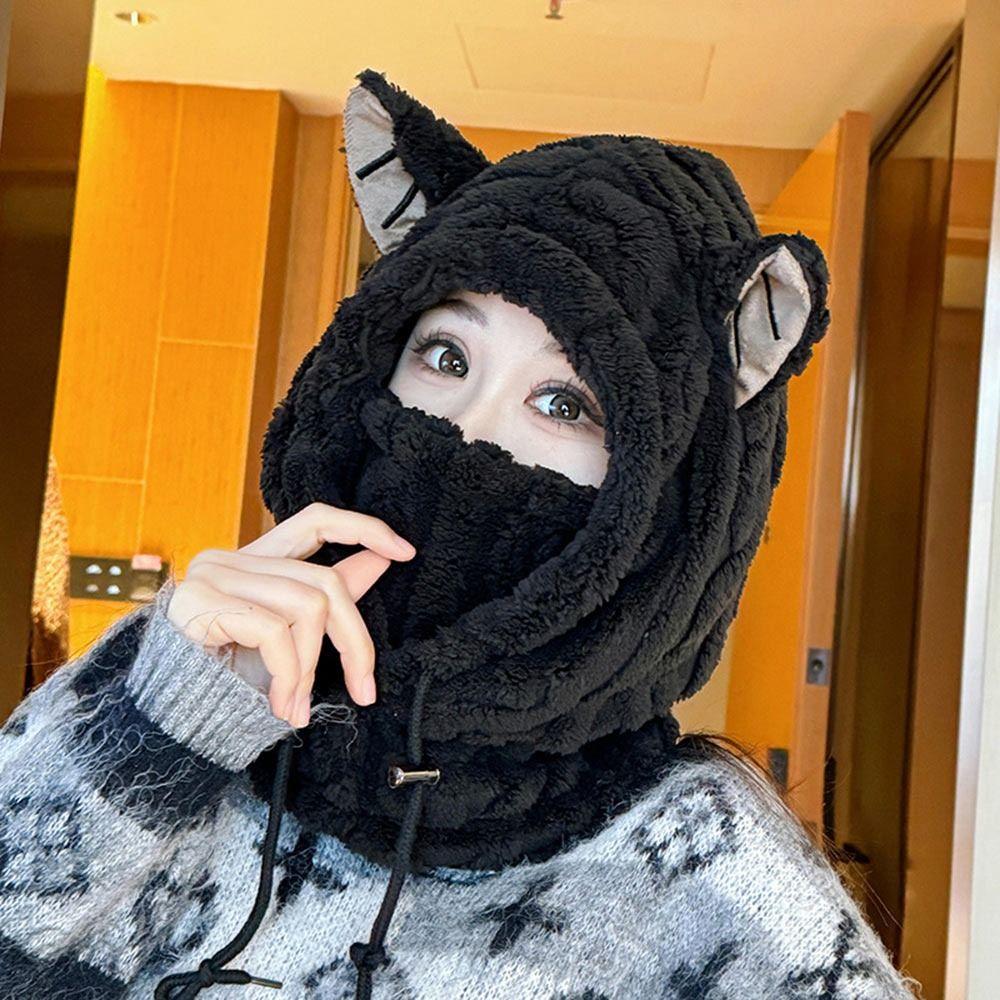 Windproof Winter Warm Hat Plush Mask Hat Scarf Set Casual Ear Protection Hat  Outdoor