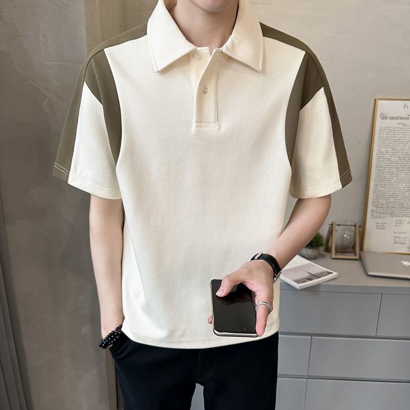 Herrenbekleidung Sommer Mode Kontrastfarbe Patchwork Atmungsaktiv Polo T-Shirt Männlich Einfach Lässig Kurzarm Locker Baumwolle Oberteile