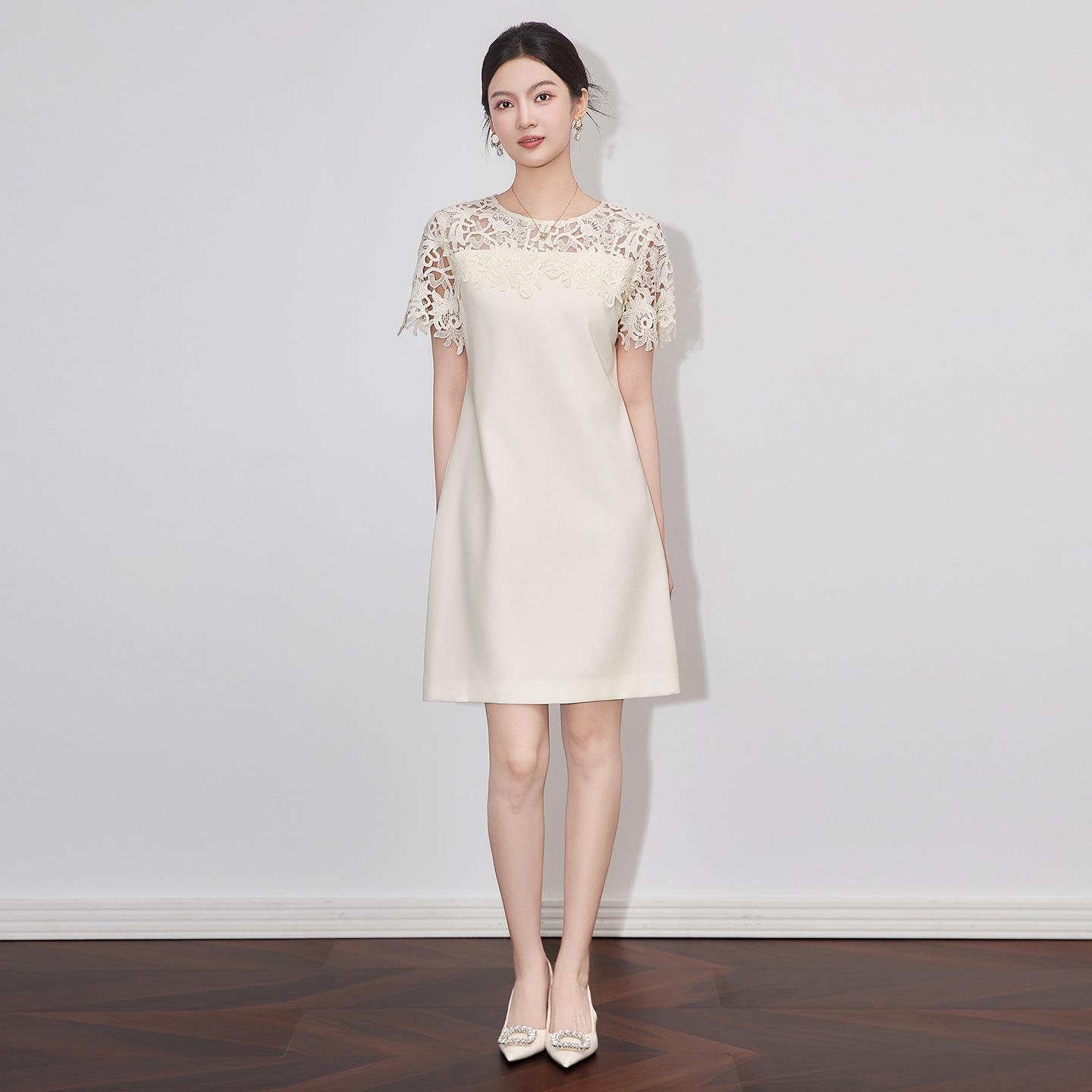 Высококачественное женское летнее А-силуэтное платье с кружевной вышивкой S абрикосовый