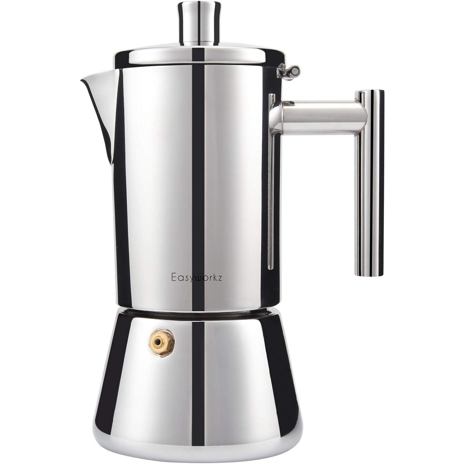 

Diego Stovetop Espresso Maker Італійська кавоварка з нержавіючої сталі 6 чашок 10 унцій Moka Pot Індукційна кавоварка 300ML срібний