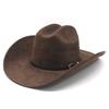 New suede western cowboy hat fashion one-word top big head circumference hat outdoor performance jazz top hat