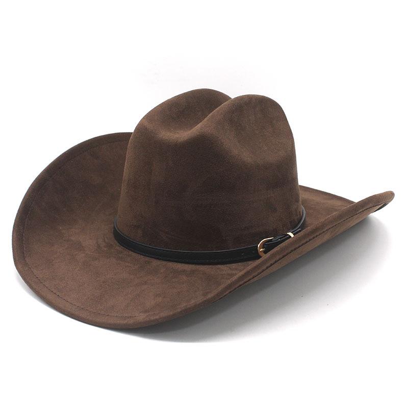 New suede western cowboy hat fashion one-word top big head circumference hat outdoor performance jazz top hat