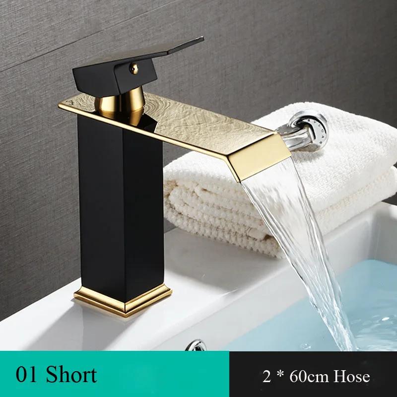 

Basin Faucet Gold Black/White Waterfall Faucet Brass Bathroom Faucet Bathroom Basin Faucet Mixer Tap Hot and Cold Sink Faucet G1/2
