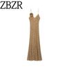 Zbzr Spring New Women Clothes Western Style Fashion V-neck Flower Decoration Polka Dot Long Dress 3675535