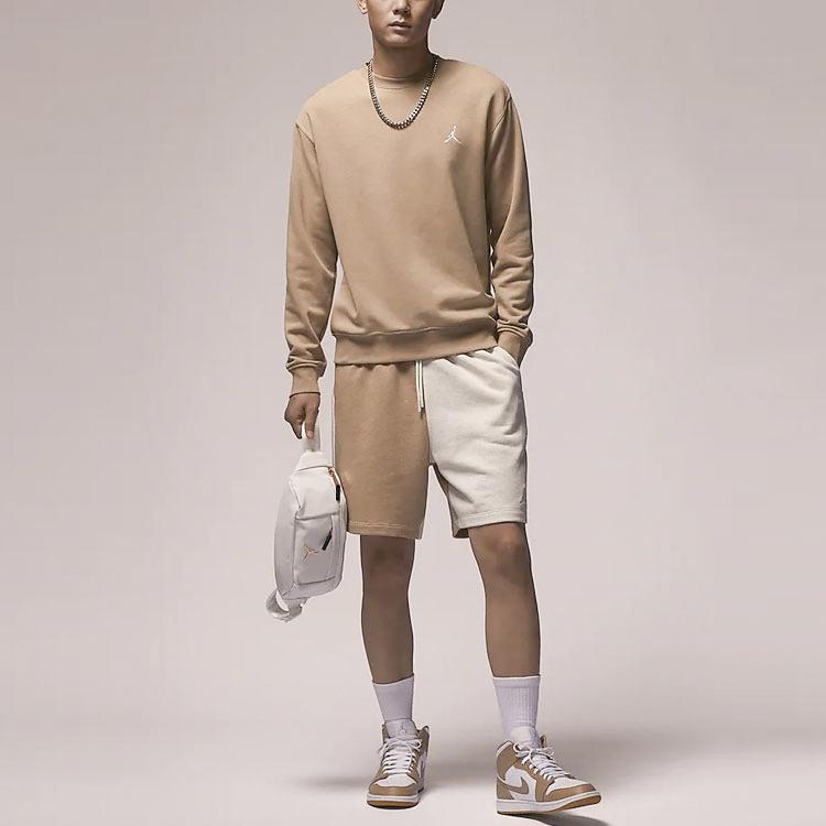 Jordan Essentials Solid Logo Loose Round Neck Long Sleeve Sweatshirt Men Tops Khaki FQ1865-200