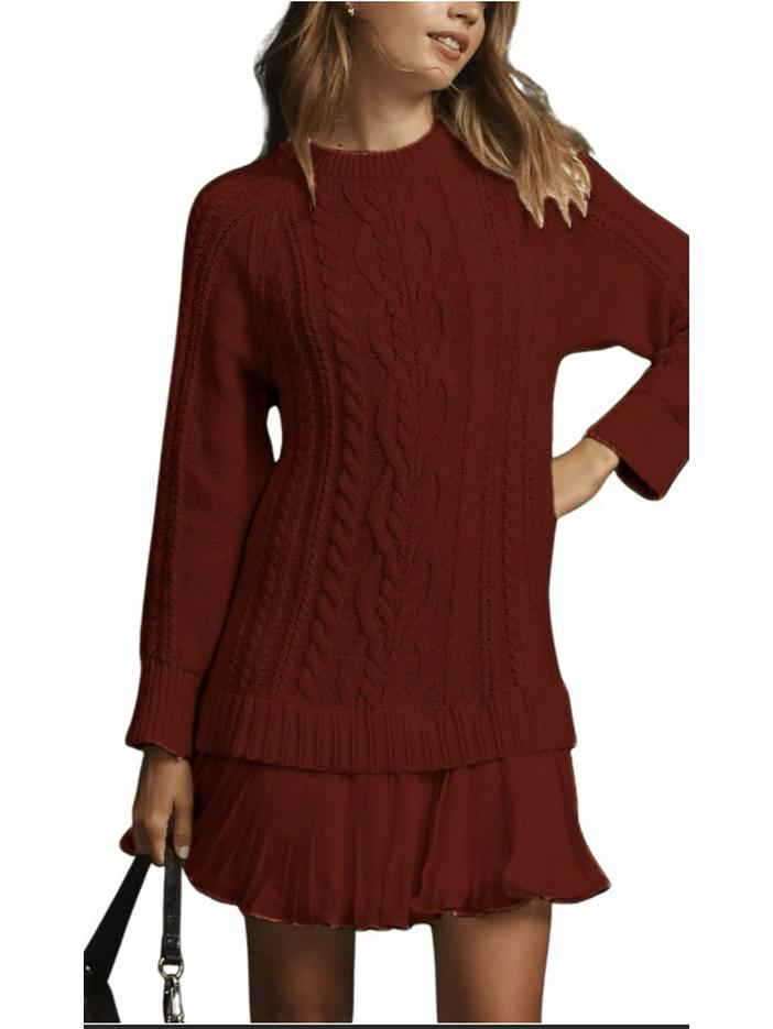 2025 Women's Sweet Cable Knit Chiffon Patchwork Mini Dress