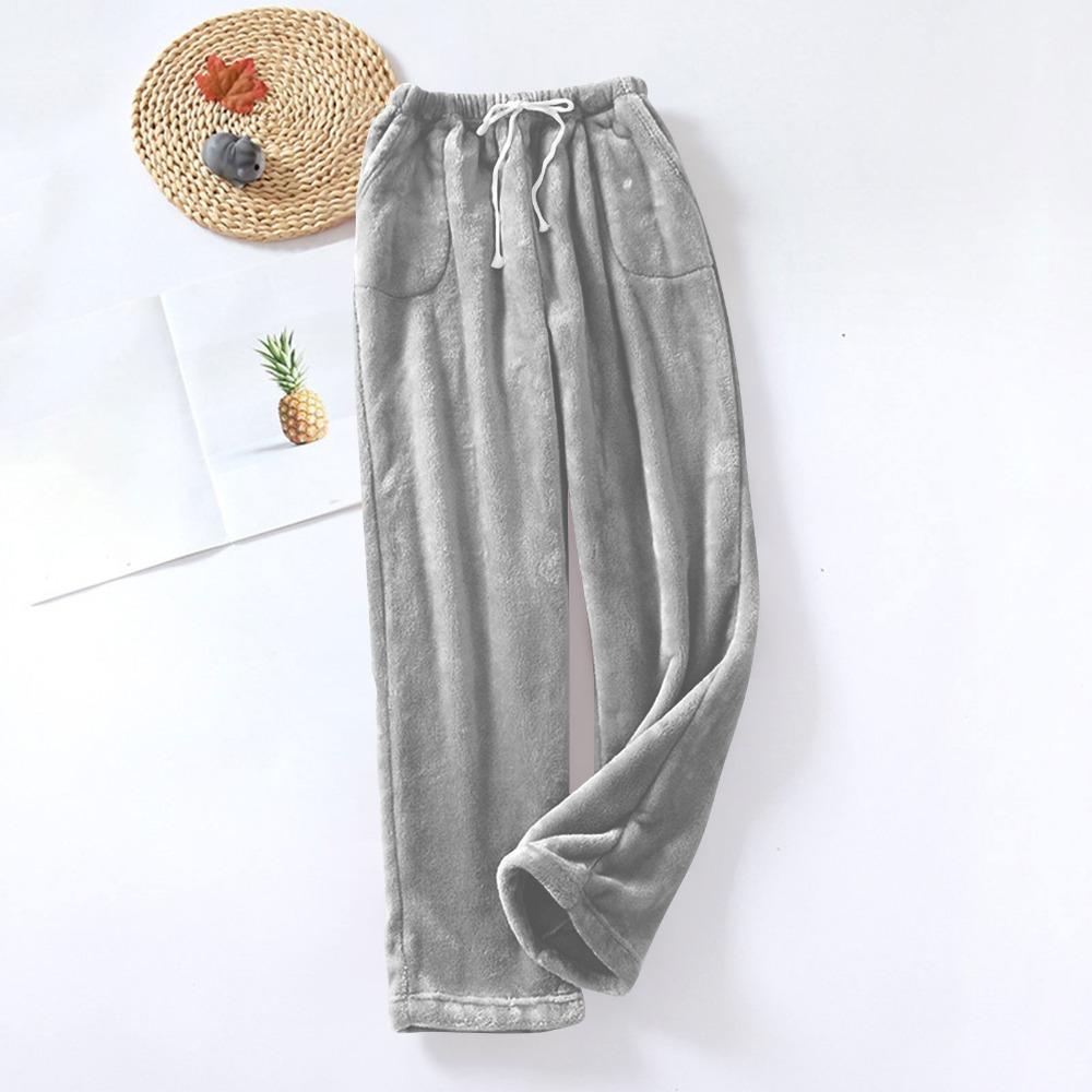 Women's Fuzzy Fleece Wide Leg Pajama Pants Elastic Drawstring Waist Warm Loungewear Sleep Trousers With Pockets