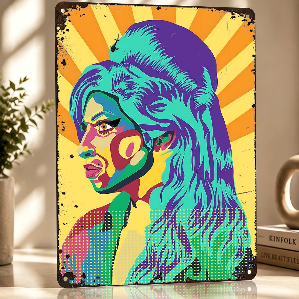 Amy Winehouse Pop Art Portret D Textuur Metaal Poster Aangepaste Muurkunst Blikbord Cadeau voor Mancave Badkamer Decoratie Kamer Huis