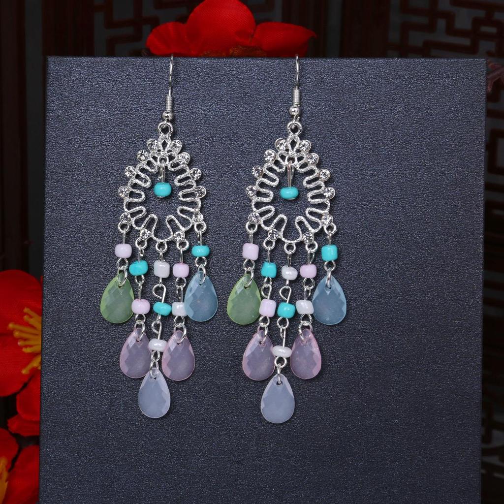 Brincos Boêmios de Borla Gota de Água: Estilo Étnico Retrô com Miçangas de Arroz Coloridas para Mulheres