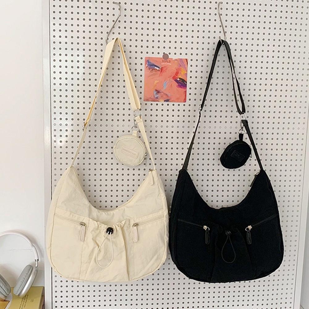 Versatile Crossbody Dumpling Bag Large Capacity Nylon Shoulder Bag Pleated Drawstring Bag  Travel