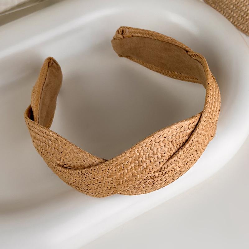 Bohemian Straw Wide-Brimmed Headband for Women - Vacation Style Hair Accessory