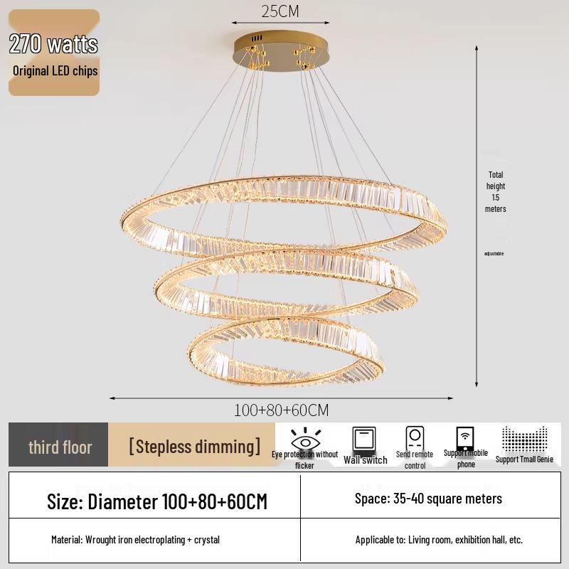 High-End Crystal Pendant Light for Living Room, Loft, Villa, Hotel, and Bedroom