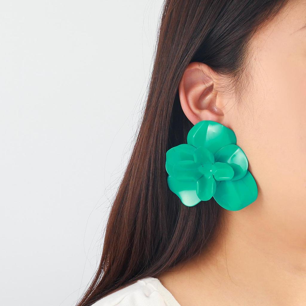 Pinkdudu Candy Color Zinc Alloy Layered Flower Stud Earrings Drip Glazing Earring Summer Jewelry PD2196