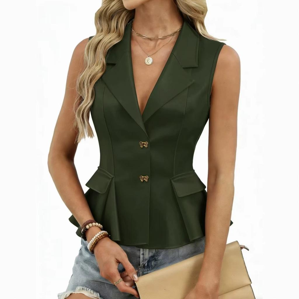 Casual Fashion Summer V-neck Suit Jacket with Exquisite Butterfly Knot Buttons