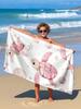 Minimalist ocean lifestyle printed beach towel-soft microfiber, quick drying, oversized fit beach towel, pink turtle beach towel