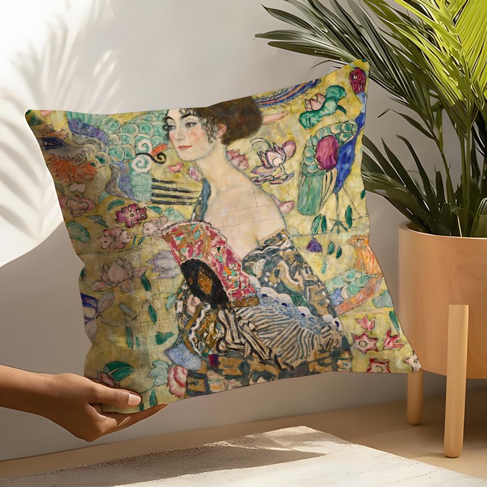 Gustav Klimt Oil Painting Pillow Case Linen Cushion Covers For Decorative Sofa Home Pillows Case Car Chair Pillows Cases
