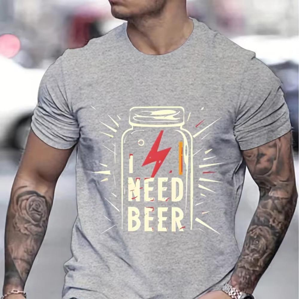 Battery I Need Beer Print Fashion Men T-shirts Celebration Graphic Design Funny Beer Shirt Men Battery Beer Lover Gifts Tshirt