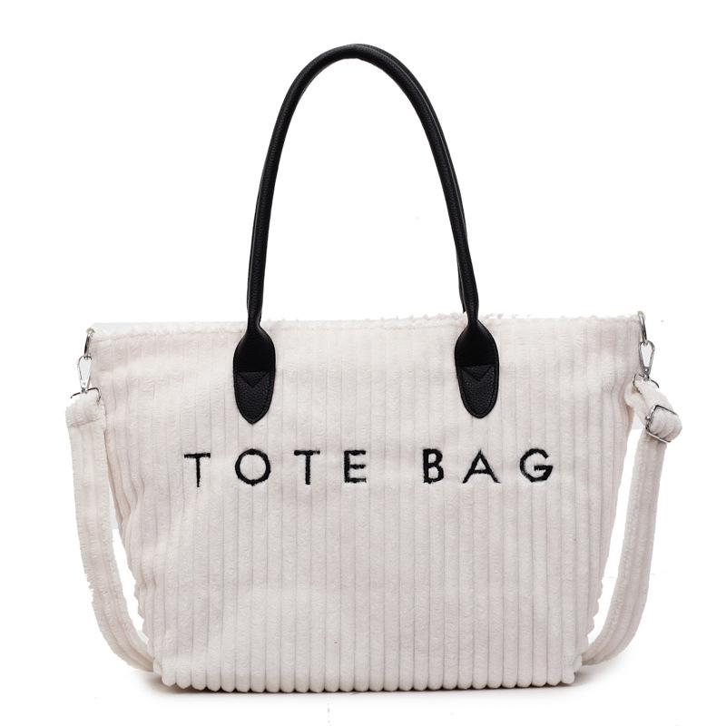 Wind new large-capacity shoulder bag women's satchel popular versatile strip velvet women's bag alphabet portable tote bag