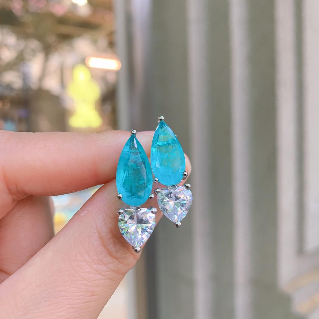 Jewelry Simulation Paraiba, Paraiba Blue, Jewelry Set Pendant 15 * 25 Earrings 8 * 16