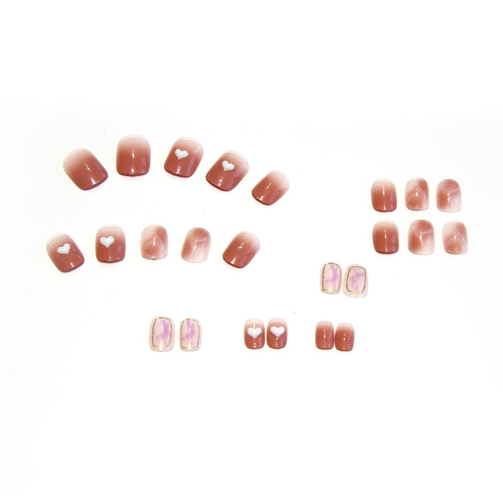 Artificial Nails Wearable Nail Patches Bean Paste Powder Three-dimensional Love Girl Style Blush Gradient Removable Nail Patches