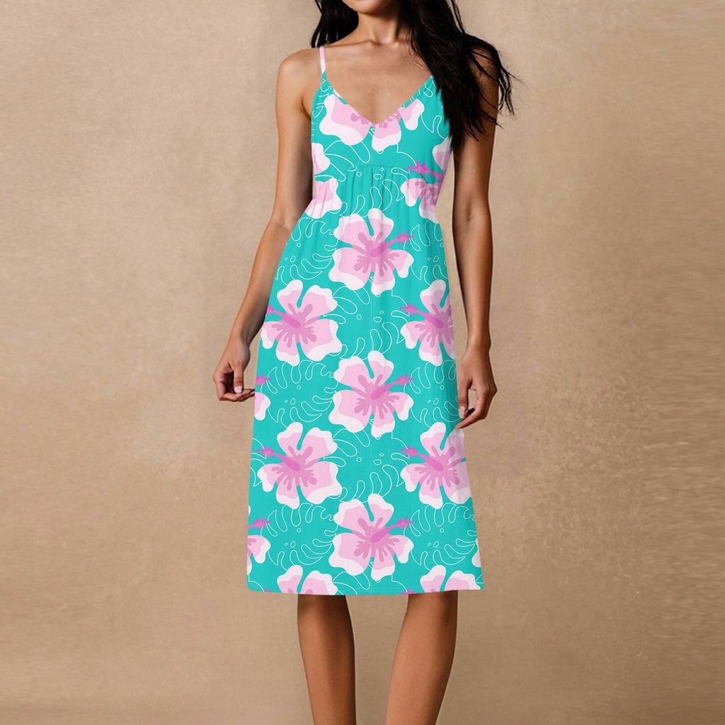 Women's Spaghetti Strap Backless Bow Loose Casual Beach Holiday Dress Sundress