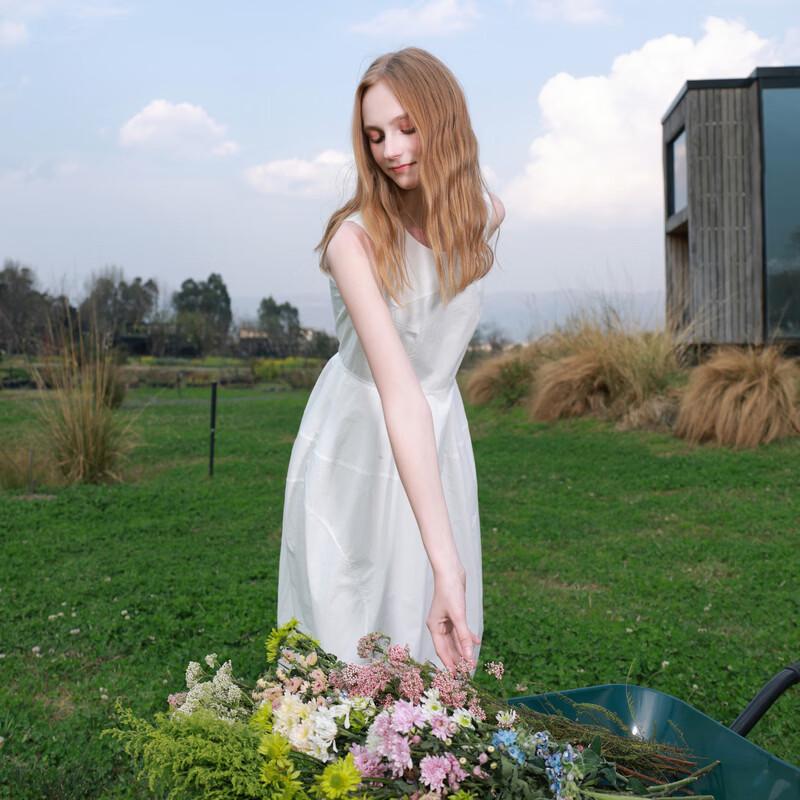 Sancai 2026 Summer Airy Balloon Waist-Cinching Long Dress